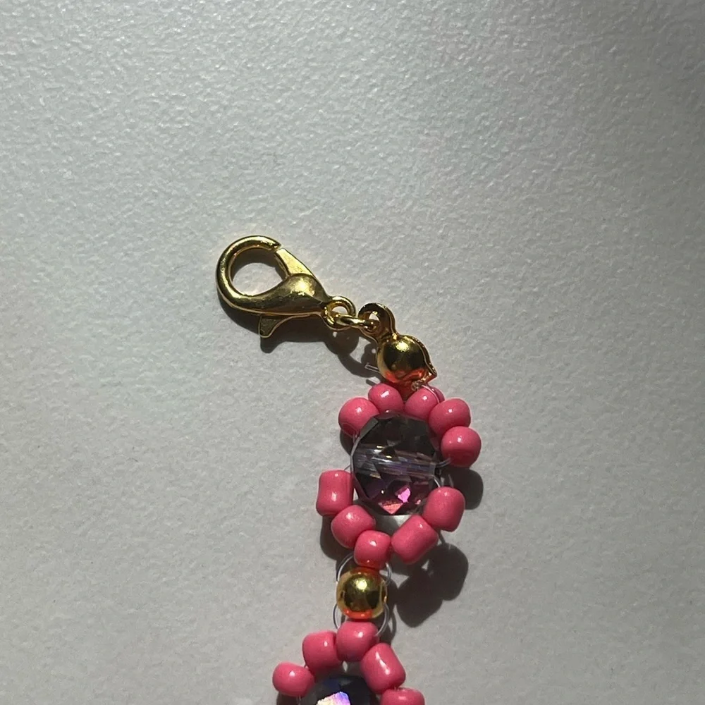 5 for $25 Handmade beaded pink & navy hourglass lobster claw clasp bracelet